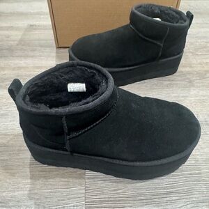 UGG Classic Ultra Mini Platform Black Suede Boots